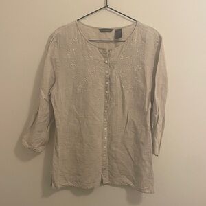 Liz Clairborne Embroidered linen blouse Size 10